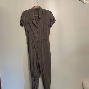Olive green button up jumpsuit